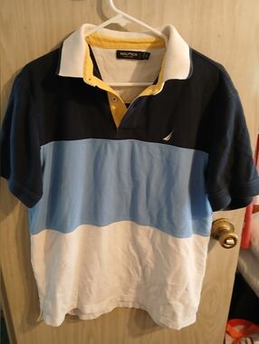 Nautica Men’s Colorblock Polo Shirt Adult large - Navy/Light Blue/White